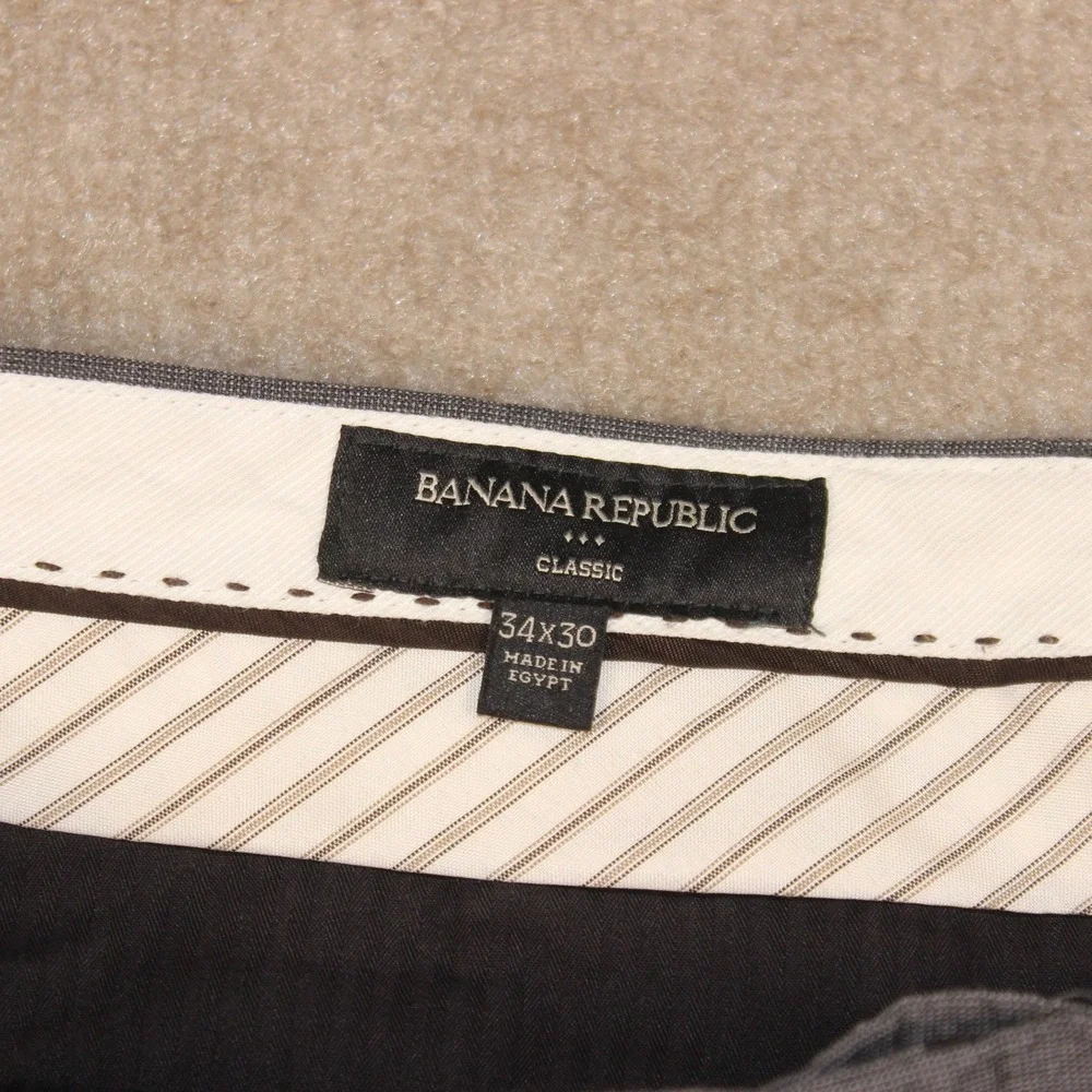 Banana Republic Classic Fit Gray Dress Pants Mens 34x30 Flat Front Trousers